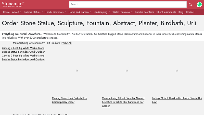 StoneMart? - Since 2006 Biggest Manufacturer, Exporter of stone Buddha Statue, Fountain, Planter, Hindu God Statue, Landscaping products.