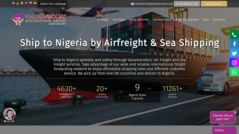 Ship to Nigeria by Airfreight & Sea shipping