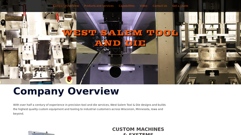 West Salem, Wisconsin Tool and Die. Custom equipment maker.