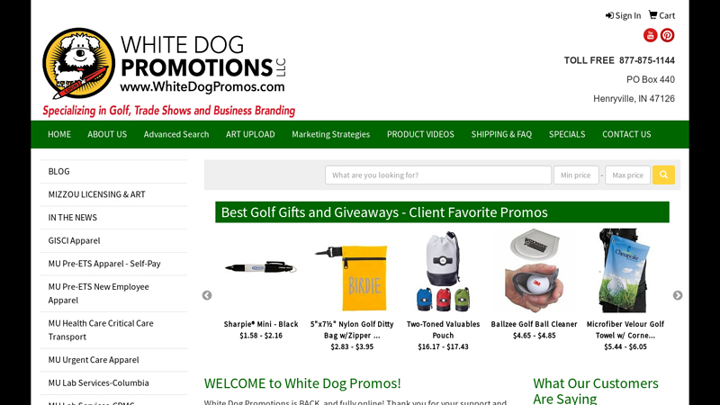 White Dog Promotions | Promo Products | Golf Giveaways | Branded Leather | Columbia, MO: HOME