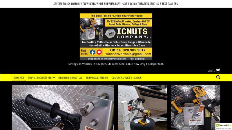 ICNuts Company LLC Cordless drill winch system for fish houses.