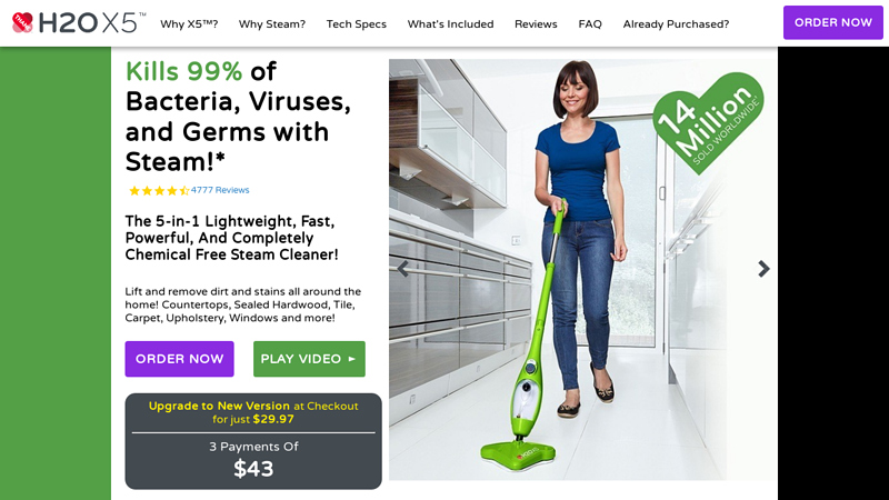 5 in 1 H2O Mop X5 Handheld Steam Cleaner & Steam Mop