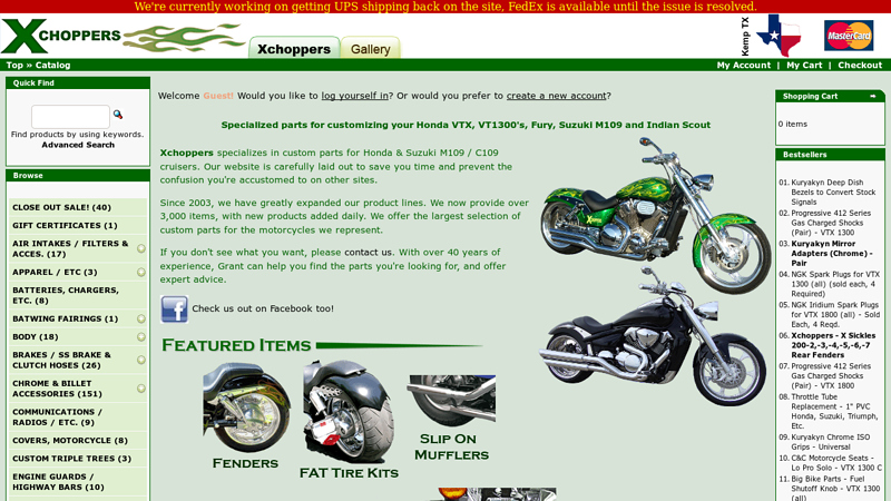 XChoppers Parts for Honda VTX1800, VT1300, Fury, Suzuki M109 and Indian Scout